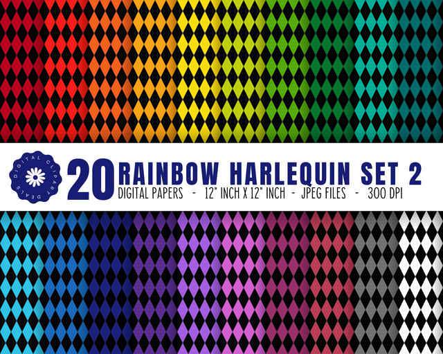 Rainbow Harlequin Digital Patterned Paper - Harlequin Digital Paper Set 2 Digital Pattern Digital Clipart Deals 