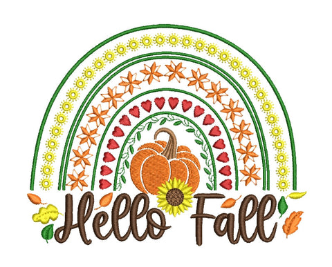 Rainbow Hello fall embroidery design, autumn embroidery, pumpkin embroidery design, 4 sizes, Instant download. Embroidery/Applique DESIGNS ArtEMByNatalia 