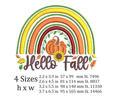 Rainbow Hello fall embroidery design, autumn embroidery, pumpkin embroidery design, 4 sizes, Instant download. Embroidery/Applique DESIGNS ArtEMByNatalia 