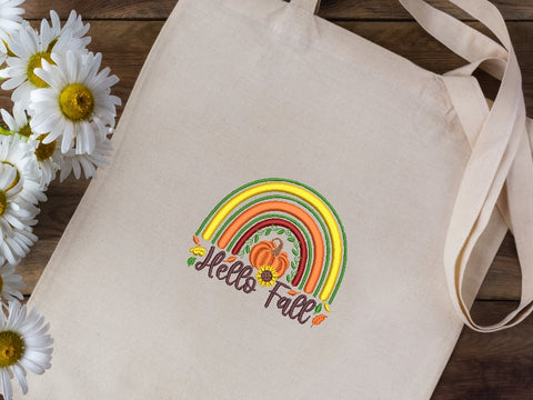 Rainbow Hello fall embroidery design, autumn embroidery, pumpkin embroidery design, 4 sizes, Instant download. Embroidery/Applique DESIGNS ArtEMByNatalia 