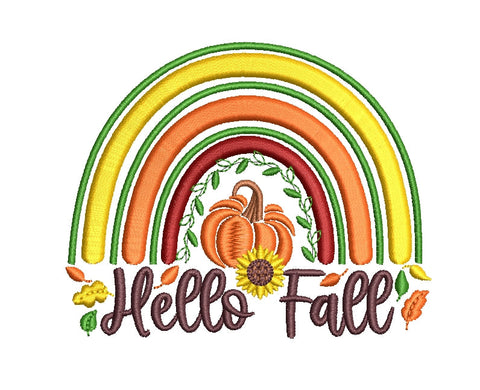 Rainbow Hello fall embroidery design, autumn embroidery, pumpkin embroidery design, 4 sizes, Instant download. Embroidery/Applique DESIGNS ArtEMByNatalia 
