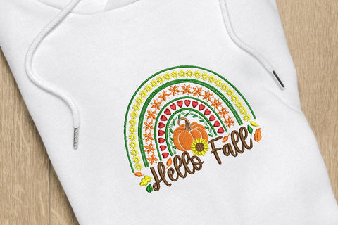 Rainbow Hello fall embroidery design, autumn embroidery, pumpkin embroidery design, 4 sizes, Instant download. Embroidery/Applique DESIGNS ArtEMByNatalia 