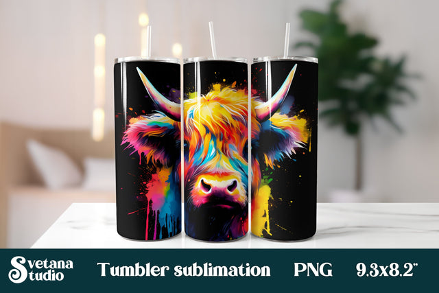 Rainbow highland cow tumbler | Highland cow sublimation Sublimation Svetana Studio 
