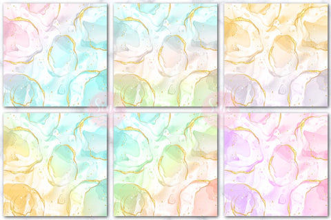 Rainbow Ink Art and Metallic Gold Background Set Digital Pattern SineDigitalDesign 