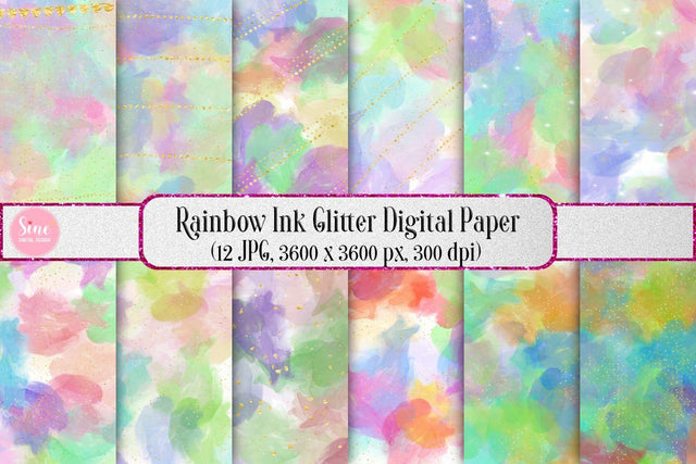 Rainbow Ink Glitter Digital Papers Background Set Digital Pattern SineDigitalDesign 