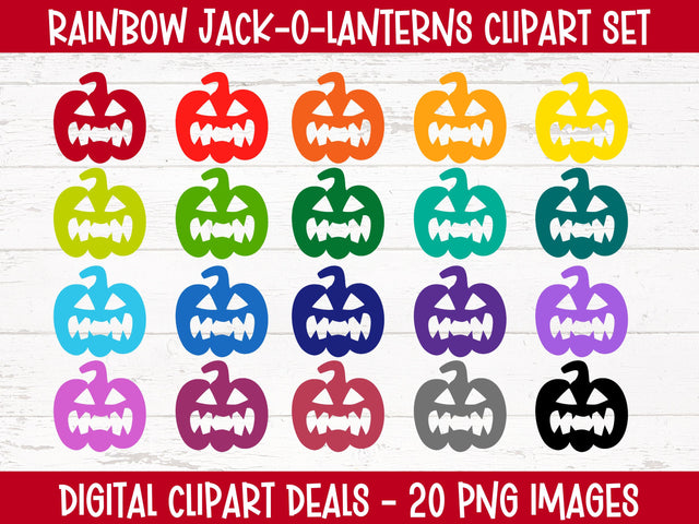 Rainbow Jack-O-Lanterns Clipart Elements - Halloween Clipart Digital Download Sublimation Digital Clipart Deals 