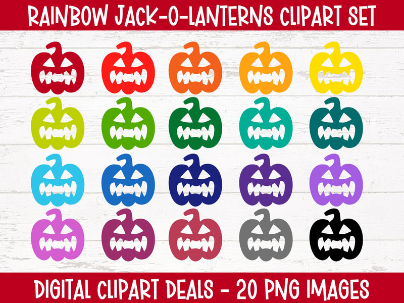 Rainbow Jack-O-Lanterns Clipart Elements - Halloween Clipart Digital Download Sublimation Digital Clipart Deals 