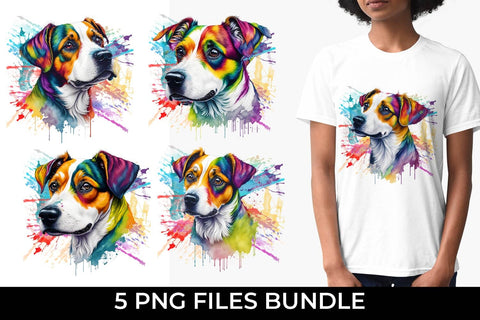 Rainbow Jack Russell Terrier Dog Watercolor Bundle Free For Commercial Use Sublimation Sintegra 