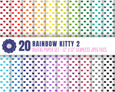 Rainbow Kitty Digital Paper Set 2 - Cat Patterned Paper Set Sublimation Digital Clipart Deals 