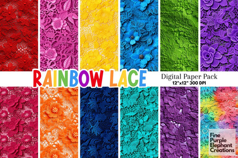 Rainbow Lace Digital Paper | Colorful Pride Scrapbook Digital Pattern Fine Purple Elephant Creations 