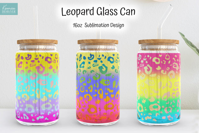 Rainbow Leopard 16 Oz Glass Can Wrap Sublimation Sublimation Kseniia designer 