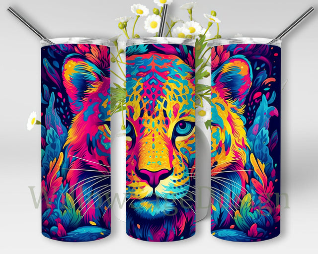 Rainbow Leopard 20oz Skinny Tumbler Png, Noen Tiger Tumbler, Wild Animal Tumbler Wrap, Floral Tiger Colorful Tumbler Png, Tiger Flowers Tumbler Sublimation WillowSageDesign 