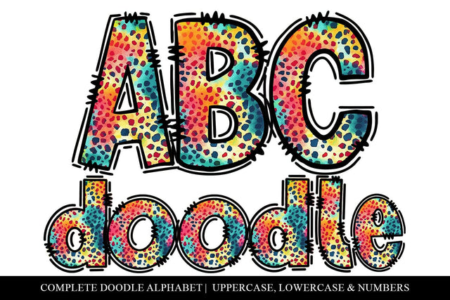 Rainbow Leopard Doodle Letters, PNG Doodle Alpha Alphabet Sublimation BijouBay 