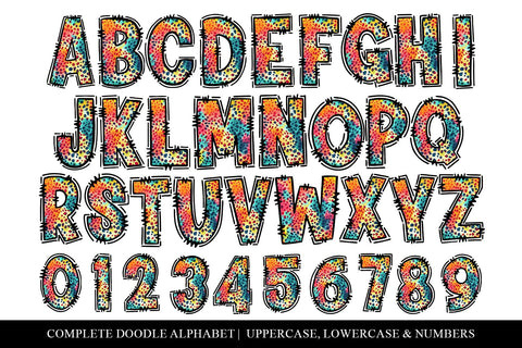 Rainbow Leopard Doodle Letters, PNG Doodle Alpha Alphabet Sublimation BijouBay 