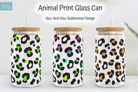 Rainbow Leopard Glass Can Sublimation Designs. Animal Print Sublimation Kseniia designer 