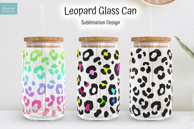 Rainbow Leopard Glass Can Sublimation Designs. Animal Print Sublimation Kseniia designer 