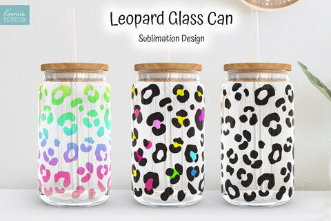 Rainbow Leopard Glass Can Sublimation Designs. Animal Print Sublimation Kseniia designer 