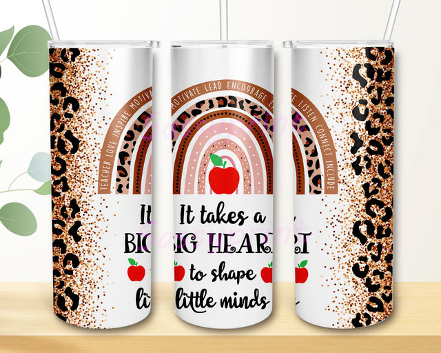 Rainbow Leopard Glitter Teacher Pencil Monogram Teacher Life 20oz Skinny Tumbler Sublimation Designs for Straight/Tapered Tumbler Design PNG Sublimation sassyprint 