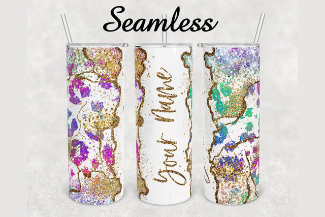 Rainbow Leopard Gold Glitter Agate Tumbler sublimation design 20 oz skinny tumbler wrap Sublimation BambinaCreations 