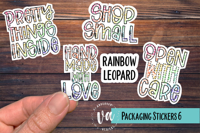 Rainbow Leopard Packaging Stickers Bundle 6 PNGs SVG V. Anderson Designs 