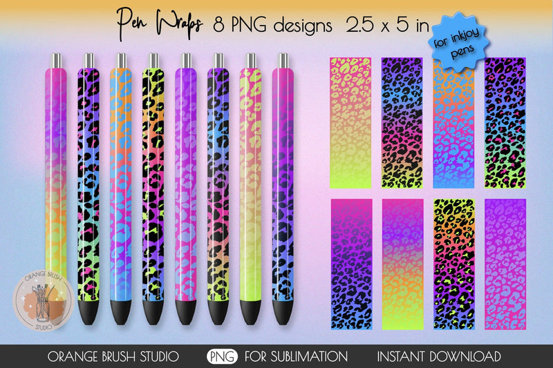 Rainbow Leopard Pen Wraps Bundle Waterslide Designs Sublimation OrangeBrushStudio 