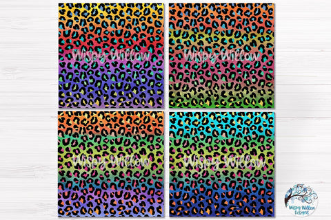 Rainbow Leopard Print Digital Papers Bundle Sublimation Wispy Willow Designs 