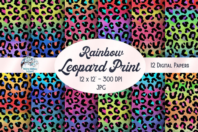 Rainbow Leopard Print Digital Papers Bundle Sublimation Wispy Willow Designs 