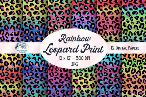 Rainbow Leopard Print Digital Papers Bundle Sublimation Wispy Willow Designs 