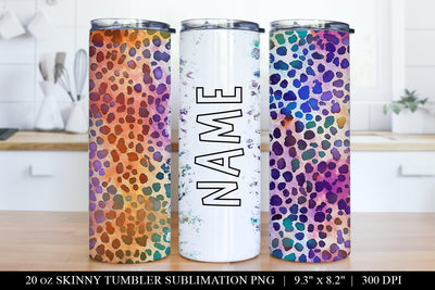 Rainbow Leopard Print Tumbler Wrap - 20oz Skinny Tumbler PNG Sublimation BijouBay 
