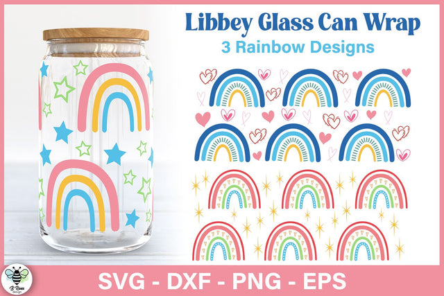Rainbow Libbey Glass Wraps | 16oz Can Glass SVG SVG B Renee Design 
