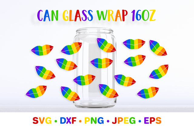 Rainbow lips can glass wrap template SVG. LGBT glass can SVG LaBelezoka 