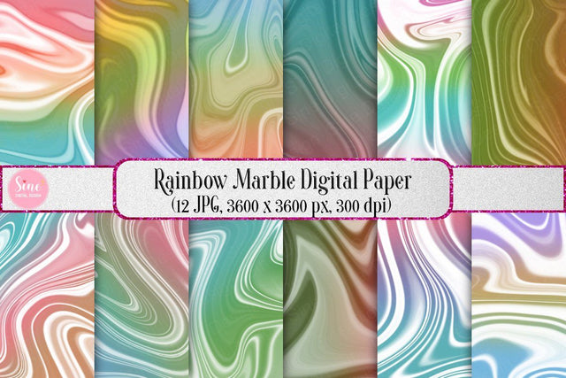 Rainbow Marble Digital Papers Background Pack Digital Pattern SineDigitalDesign 