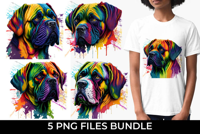 Rainbow Mastiff Dog Watercolor Bundle Free For Commercial Use Sublimation Sintegra 