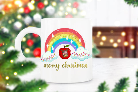 Rainbow Merry Christmas Sublimation I Teacher Christmas PNG Sublimation Happy Printables Club 