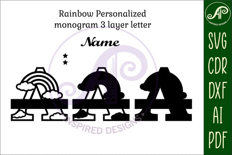 Rainbow Monogram Letter A SVG File SVG APInspireddesigns 