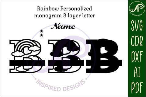 Rainbow Monogram Letter B SVG file SVG APInspireddesigns 
