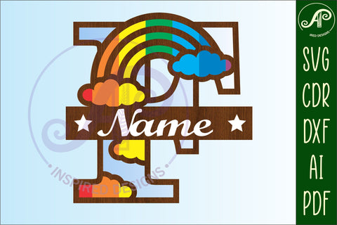 Rainbow Monogram Letter F SVG file SVG APInspireddesigns 