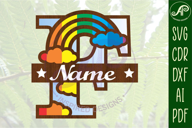 Rainbow Monogram Letter F SVG file SVG APInspireddesigns 