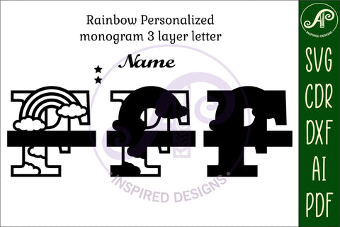 Rainbow Monogram Letter F SVG file SVG APInspireddesigns 