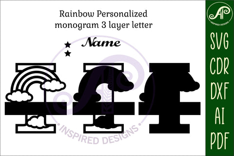 Rainbow Monogram Letter I SVG file SVG APInspireddesigns 