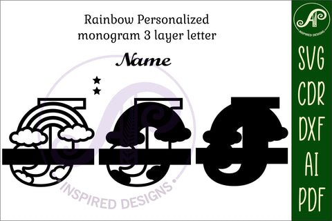 Rainbow Monogram Letter J SVG file SVG APInspireddesigns 
