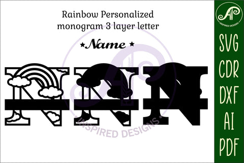 Rainbow Monogram Letter N SVG file SVG APInspireddesigns 