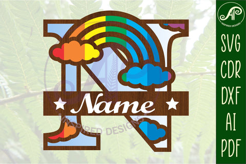 Rainbow Monogram Letter N SVG file SVG APInspireddesigns 