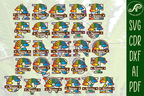 Rainbow monogram letter Name signs 3 layer design plus name bundle SVG APInspireddesigns 