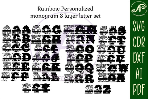 Rainbow monogram letter Name signs 3 layer design plus name bundle SVG APInspireddesigns 