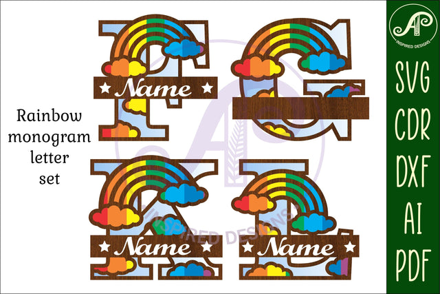 Rainbow monogram letter Name signs 3 layer design plus name bundle SVG APInspireddesigns 