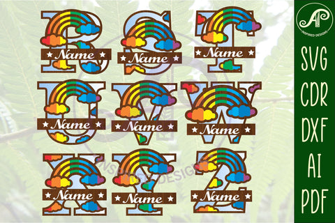 Rainbow monogram letter Name signs 3 layer design plus name bundle SVG APInspireddesigns 