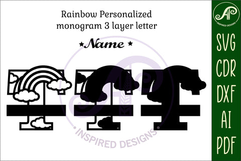 Rainbow Monogram Letter T SVG file SVG APInspireddesigns 