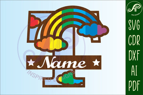 Rainbow Monogram Letter T SVG file SVG APInspireddesigns 