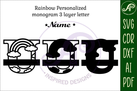 Rainbow Monogram Letter U SVG file SVG APInspireddesigns 